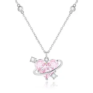 DAIHE 2023 Новая мода прекрасная планета любовь сладкий розовый бриллиант сплав ожерелье для женщин