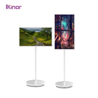 Pantalla Táctil Inteligente Android 13 LED Blanca HDTV de 27 Pulgadas, Señalización Digital Inteligente con Soporte de Pie
