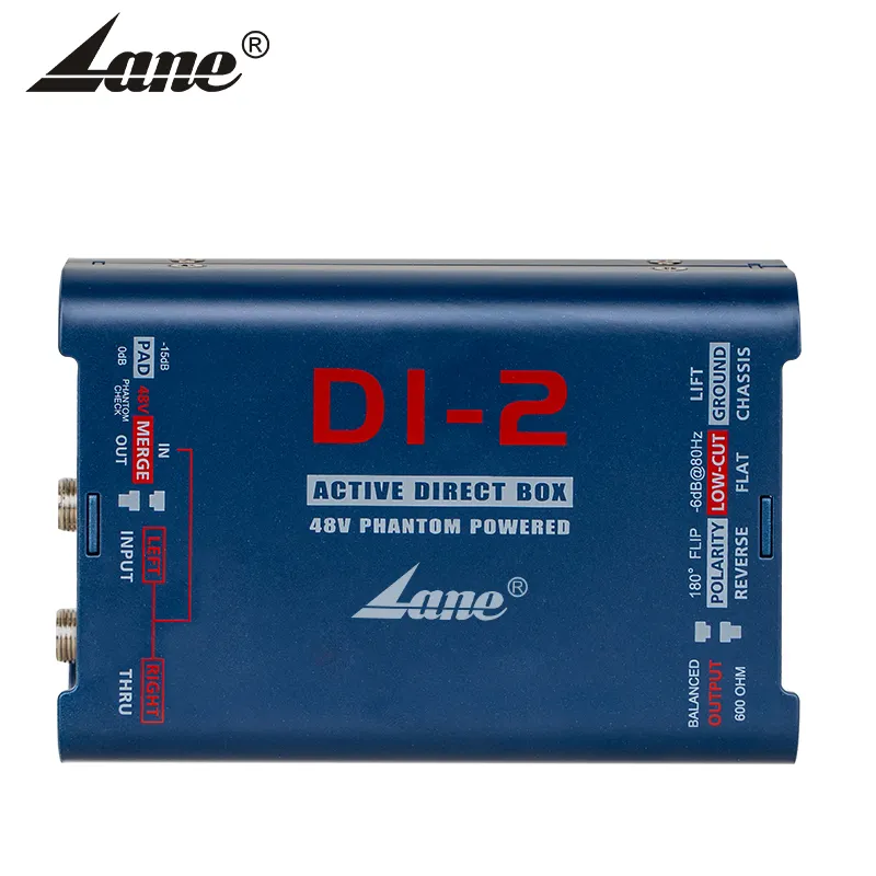 Lane DI-2 professional 48V phantom power DI-2 ACTIVE Di direct box 1/4" instrument to balanced & unbalanced XLR