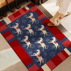 Tapis de porte rectangulaire Junxing à thème cheval, absorbant, pour entrée intérieure, décoration du Nouvel An chinois, Printemps 2026 - Product Image 1