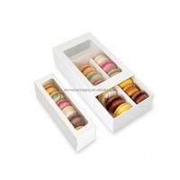 Boîte d'emballage de macaron blanc à impression personnalisée fenêtre transparente glisser sur boîte à bonbons blanche pour pâtisserie
