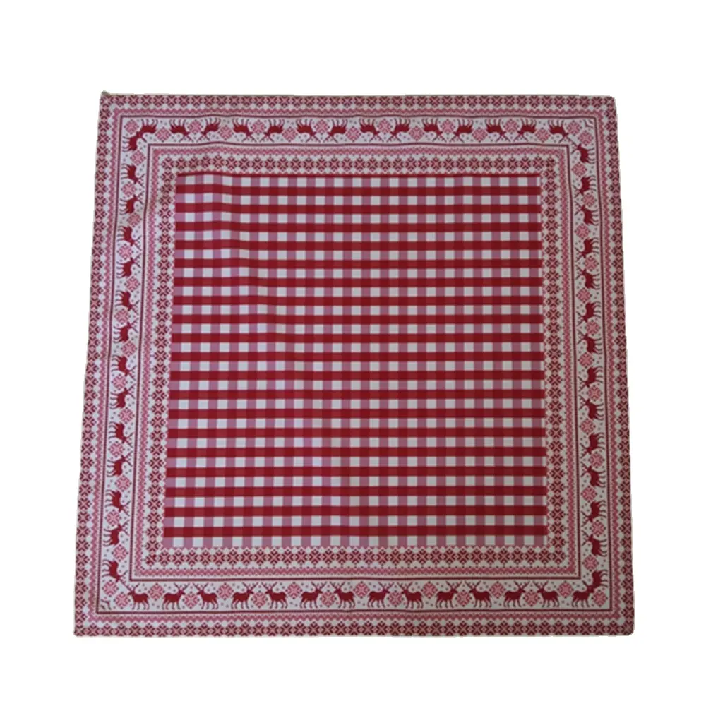 Red Printed Gingham Christmas Table Cover with Reindeer Design Table Cloth of Square Shape 85x85cm