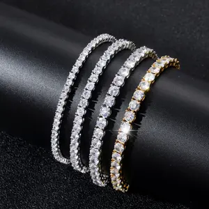 Mewah 3Mm 4Mm 5Mm 6Mm CZ Tenis Gelang Kuningan Bangle AAA Zirkonia 18K Emas Disepuh Bling Rapper Perhiasan