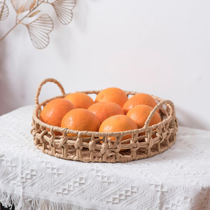 Handmade Woven <b>Storage</b> <b>Basket</b> Round Natural Rattan Desktop Fruit Bread Tea Tray Organizer Household Decorative Container - Product Image 2