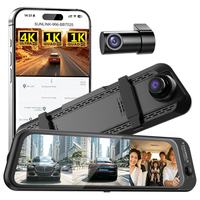 Caméra de tableau de bord DVR pour voiture avec triple objectif 9,66 pouces, vision nocturne, Wi-Fi, application, GPS, 180 degrés, caméra avant 4K + caméra arrière 1K, ODM/OEM