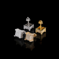 Boucles d'oreilles clous unisexe en alliage de cuivre plaqué or, style Hip Hop Iced Out, micro-pavé de zircon 3A, forme carrée, fermeture à vis