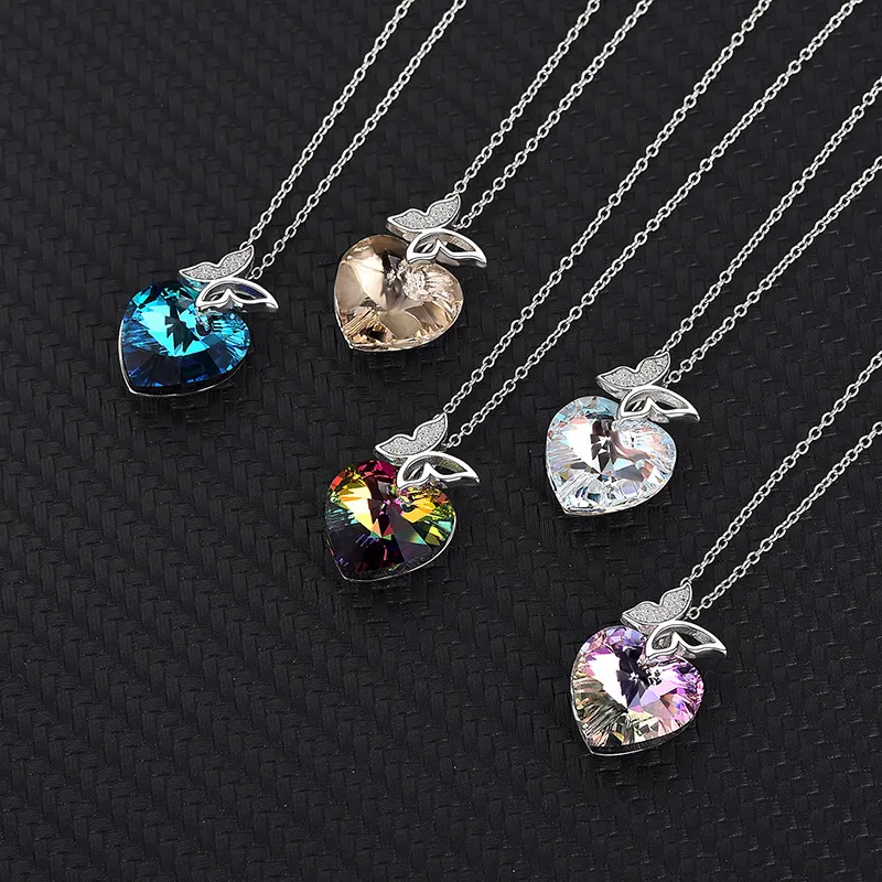 Blues new design sterling silver micro insert bling bling color changing crystal iced out colorful butterfly necklace