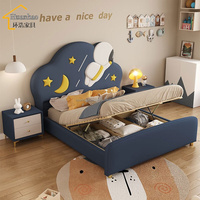 Modernes Kinder-Lederbett mit Sternenhimmel-Design, Neues Schlafzimmer-Möbelset für Jungen, Doppelbett für Kinder