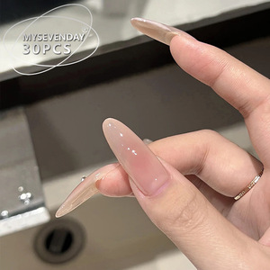 Uñas portátiles de gran venta, estilo Pure Desire, de alta gama, hechas a mano, borde blanco francés, diamantes de imitación, degradado, puntas de uñas falsas, 30 piezas - Product Image 3