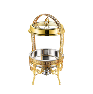 9L Oro Colgando Tapa con bisagras Plato de frotamiento Cobre de lujo Olla caliente Mariposa Acero inoxidable Catering Calentador de alimentos Gas Buffet Metal - Product Image 4