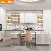 Nouveau modèle de meuble de cuisine contemporain et écologique avec étagères ouvertes à LED, ensemble de placards blancs mats modernes sur mesure et évier cannelé