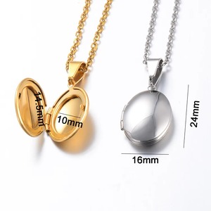 Pendentif médaillon en acier inoxydable poli, pour photos, bijoux, cadeau de fête, couleur argent/or - Product Image 2