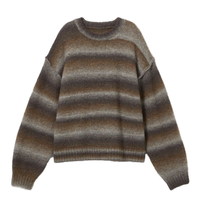 Suéter Oversize de Punto 100% Algodón con Rayas Degradadas, Antiarrugas, Estilo Casual, Unisex, Cuello Redondo, Tendencia de Invierno