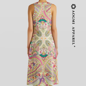 เดรสยาวพิมพ์ลายดอกไม้สไตล์ลำลองสำหรับผู้หญิงยุโรปและอเมริกา แบบไม่มีแขน ทรงเอวธรรมชาติ ทอแบบพิเศษ - Product Image 3