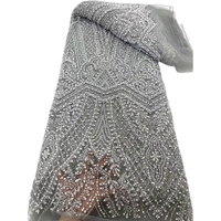 NI.AI africain blanc perlé filet dentelle mariée brodé séquence maille dentelle tissu avec perles haute qualité robe de mariée matériel