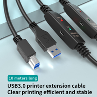 Cable de Impresora USB 3.0 DFX de 20 m, Cable Extensor Activo Negro Tipo A a B Macho con 2 Amplificadores para Escáner Industrial