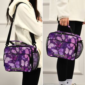 Portable Eco-friendly Purple Butterfly Pattern Custom Logo 2 Persons Kids Thermal <b>Insulated</b> <b>Lunch</b> Bag Zipper Adjustable Strap - Product Image 6