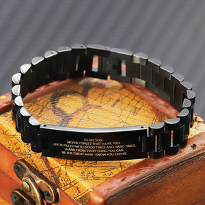 Nouveau bracelet en acier inoxydable noir pour hommes |   Gravures « Ne fais pas des choses stupides » et « À mon fils » - Product Image 4