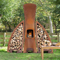Cheminée dôme extérieure en acier Corten, foyer à bois avec surface thermolaquée pour villa, hôtel, salle à manger, salon, style contemporain