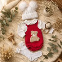 Combinaison en coton pour bébé KAIYUE, personnalisée, tricotée, avec patch ours en peluche, ensemble cadeau avec chemise, chapeau et chaussettes