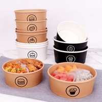 Mangkuk Kertas Salad Sekali Pakai Ramah Lingkungan dengan Tutup, Food Grade untuk Camilan, Nasi, Gula, Sushi, Roti, Buah