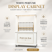 Kiosque de présentation de parfums LED de luxe avec finition blanche, vitrine mobile pour les magasins de détail et les magasins de cosmétiques, design écologique