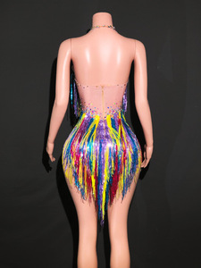 ชุดบอดี้<span class=keywords><strong>สูท</strong></span>ประดับคริสตัลหลากสีสัน Ecowalson สำหรับนักร้องหญิง ชุดแสดงบนเวที ชุดเดินแบบ ชุดแสดงโชว์ - Product Image 4