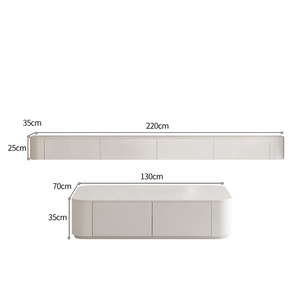 Meuble <span class=keywords><strong>TV</strong></span> Mural en Bois Massif et Table Basse Combinaison Minimaliste Moderne Style Crème Suspendu - Product Image 2