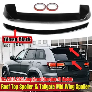 Glossy <b>Black</b>/Carbon Fiber Look Rear Trunk Spoiler Lip Extension+Rear Roof Spoiler Lip <b>Wing</b> for Jeep for Grand Cherokee 2013-2020 - Product Image 1