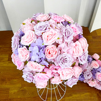 Bola Bunga Mawar Campuran Warna Pink Pastel, Putih, dan Ungu, Bulat, Penuh, Buatan, untuk Dekorasi Lorong Pernikahan