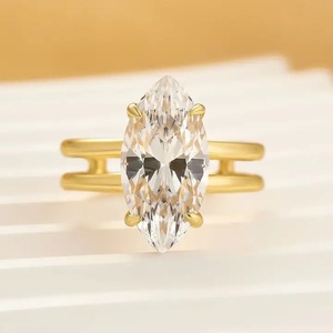 Trendy 925 Sterling <b>Silver</b> 4.0 Carat Moissanite Unique Style Marquise Cut <b>Solitaire</b> Engagement <b>Ring</b> Travel <b>Ring</b> Yellow Gold - Product Image 3