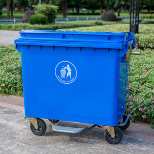 Wheeled Trash Can 1100L Rectangular Outdoor Mobile Waste <b>Bin</b> Blue Color - Product Image 1