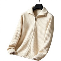 Herren Vintage Weicher Warmer Strick-Cardigan mit Reißverschluss, Winter-Jacke mit Vertikaler Rippenstruktur, Einfarbige Lässige Strickjacke OEM