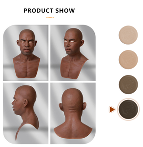 <span class=keywords><strong>Tono</strong></span> de piel Africana realista de silicona completa, máscara de fiesta de Halloween, Cara Humana, máscara de Halloween, accesorios de película para anciano Calvo - Product Image 1