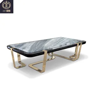 Table de cocktail rectangulaire en acier inoxydable, base en marbre moderne de luxe en or, vente en gros