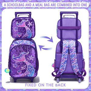 <span class=keywords><strong>Mochila</strong></span> con <span class=keywords><strong>ruedas</strong></span> para niñas, diseño de <span class=keywords><strong>sirena</strong></span> con lentejuelas moradas, para estudiantes de primaria. - Product Image 3