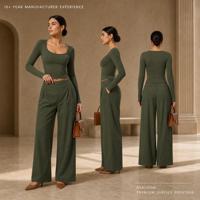 Ensemble de yoga 2 pièces personnalisé pour femme, manches longues, taille haute, respirant, coupe ajustée, tendance automne, vêtements de sport athleisure