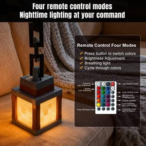 Hot Sale Pixelated Lantern Night <b>Light</b> 16 Color <b>LED</b> Wall Lamp With Remote Control Rechargeable <b>USB</b> Powered Retro Pixel Style - Product Image 5