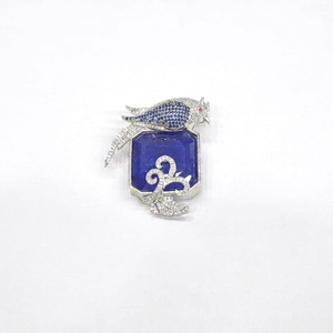 Broche élégante en forme d'oiseau avec saphir bleu et incrustation de diamants, épinglette animale pour homme, bijou de mode, accessoire cadeau, mariage - Product Image 1