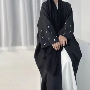 2024ホット販売イスラム服イスラム教徒の日常着オープンアバヤドバイ女性ドレス無地控えめなアバヤレディースドレス