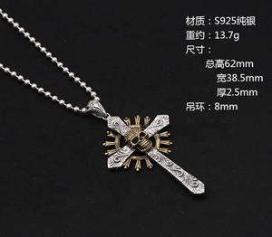 Liontin Salib Tengkorak Unisex Perak Sterling 925 Berlapis Rhodium Gaya Kristen Gotik Punk Rock untuk Pesta yang Modis - Product Image 4