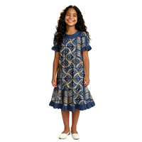 Gaun Hawaii Lucu untuk Pesta Liburan Anak, Pakaian Anak Kustom, Gaun Samoa Elegan untuk Anak Perempuan, Kerah O, Lengan Ruffle, Desain Tribal