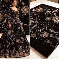 Tissu A1002 en velours noir vintage à motifs floraux, perles et sequins tricolores pour robes de soirée et cheongsams