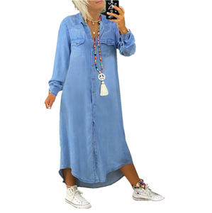<span class=keywords><strong>Vestido</strong></span> <span class=keywords><strong>Camisero</strong></span> de Mezclilla para <span class=keywords><strong>Mujer</strong></span>, Estilo Vintage, Lavado, Manga Larga, Informal, para Primavera y Otoño - Product Image 3