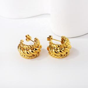 Pendientes de Aro Geométricos de Acero Inoxidable con Baño de Oro de 18K, Diseño de Cuerda Trenzada y Textura Gruesa, para Mujeres y Niñas - Product Image 6