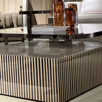 Ensemble de table basse moderne de luxe italienne à hauteur réglable et écologique avec table d'appoint en verre gris pour le salon