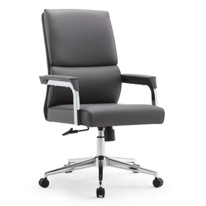 Chaise pivotante moderne en cuir noir à dossier moyen avec inclinaison réglable en hauteur sur roulettes pour utilisation en <span class=keywords><strong>bureau</strong></span> et en salle <span class=keywords><strong>de</strong></span> conférence - Product Image 1
