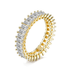 Bague d'éternité en argent sterling S925 avec moissanite taille baguette pour femme, luxueuse, empilable, pour banquets, bague de doigt pour dames - Product Image 1