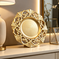 Assiette de Présentation Décorative Wojia 13 pouces Dorée, Découpée au Laser, Écologique, Style Américain, Bord Floral Creux, en Plastique, pour Fêtes et Tables