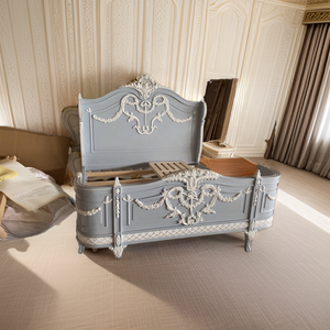 Ensemble de chambre à coucher classique en bois massif sculpté de style antique ivoire, style romantique français victorien, chambre à coucher pour fille, taille Queen, gris - Product Image 5